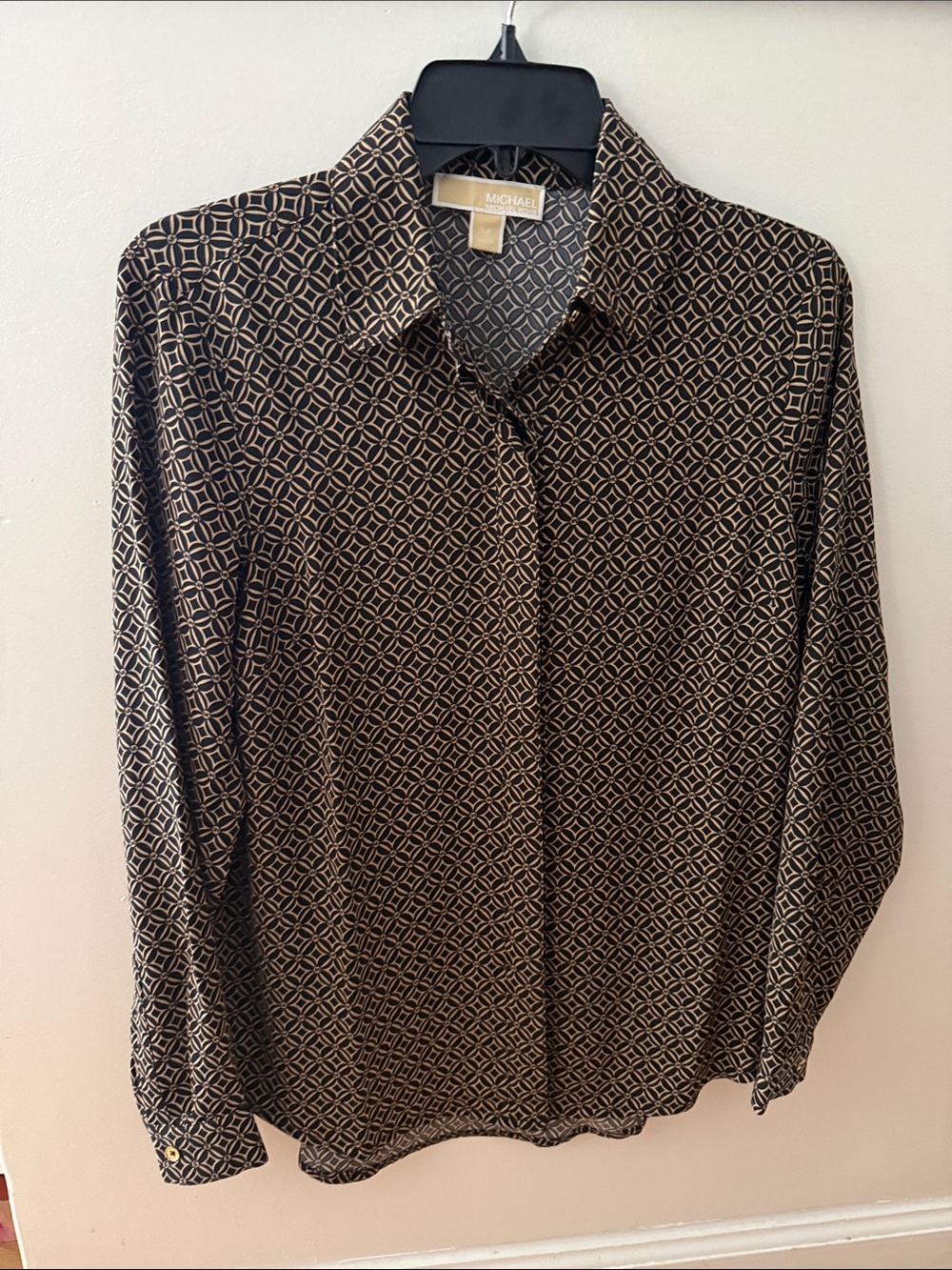 Michael Kors Black and Brown Geometric Button-Front Blouse